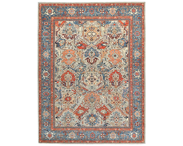 9x12 Gray Blue Aryana Afghan Hand Knotted Veg Dye Wool Area Rug